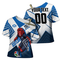 Personalized Scotland Football 2026 Cross Shoulder Shirt Scottish Soccer Red Lion Mascot Saltire Cross
