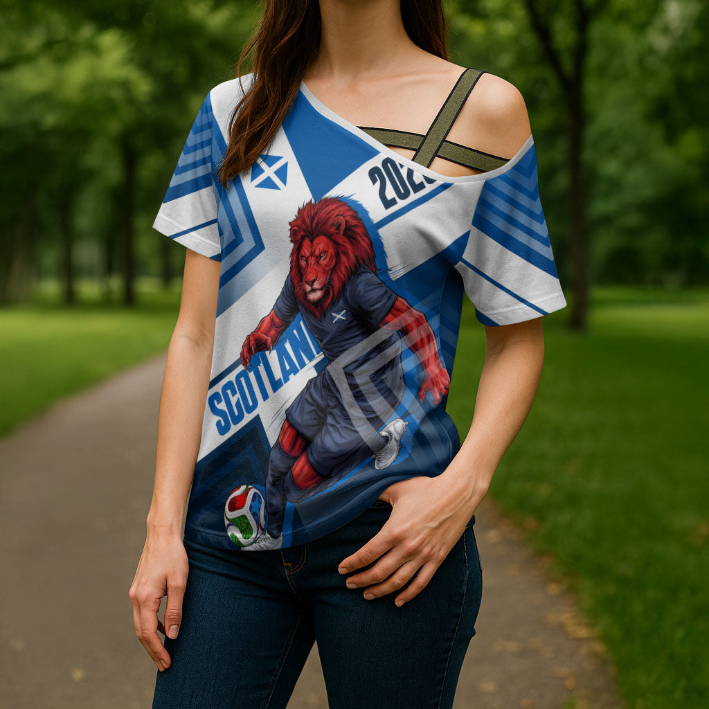 Personalized Scotland Football 2026 Cross Shoulder Shirt Scottish Soccer Red Lion Mascot Saltire Cross