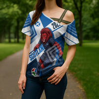 Personalized Scotland Football 2026 Cross Shoulder Shirt Scottish Soccer Red Lion Mascot Saltire Cross