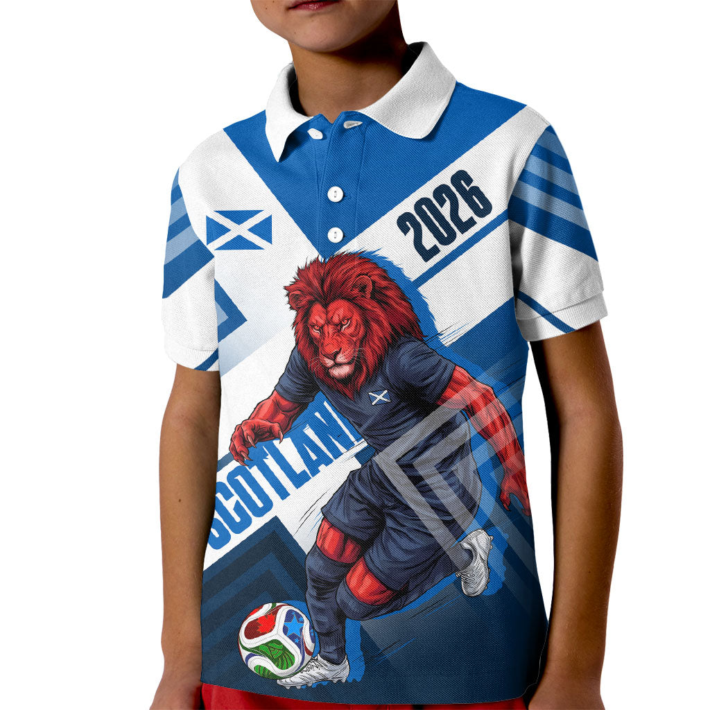 Personalized Scotland Football 2026 Kid Polo Shirt Scottish Soccer Red Lion Mascot Saltire Cross