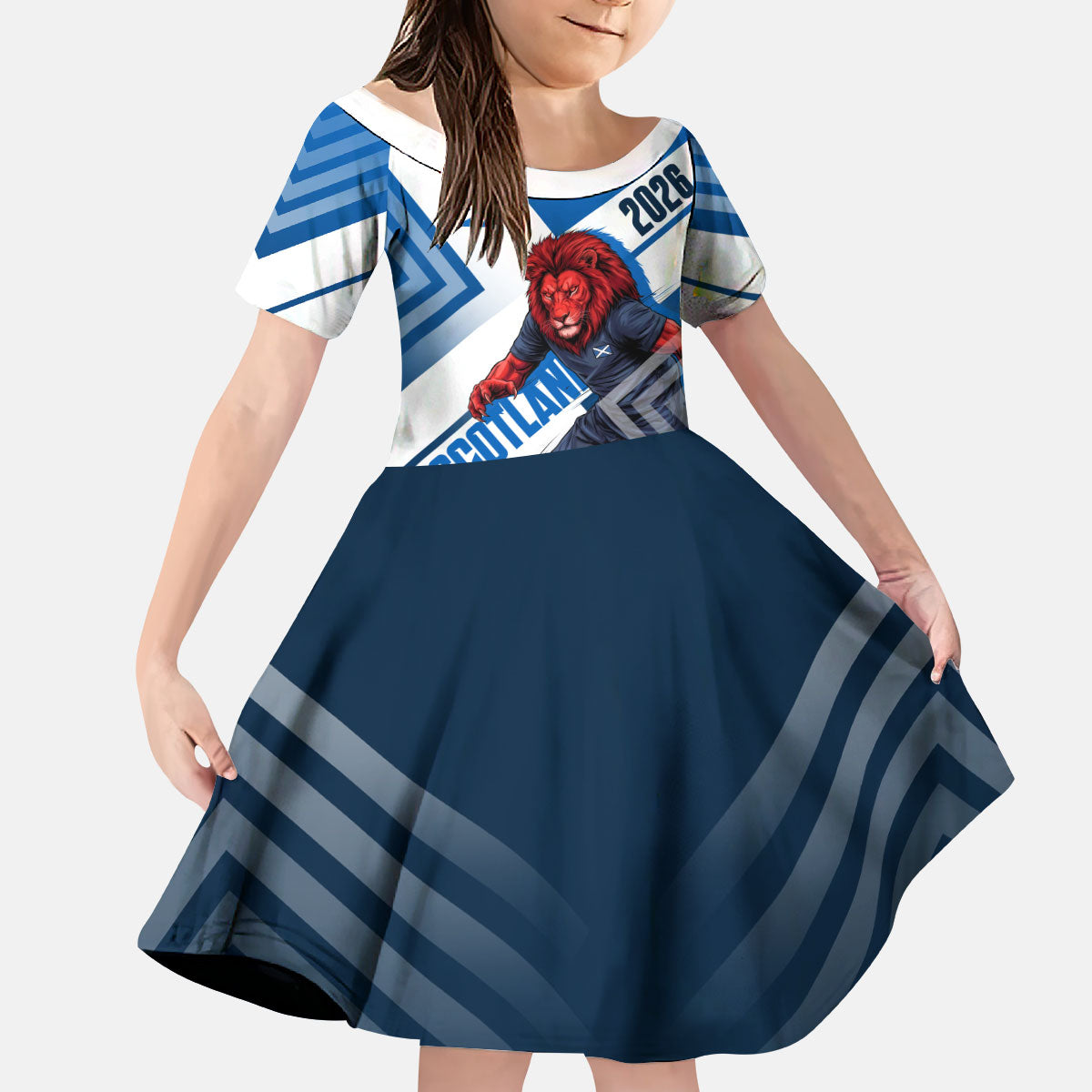 Personalized Scotland Football 2026 Kid Short Sleeve Dress Scottish Soccer Red Lion Mascot Saltire Cross