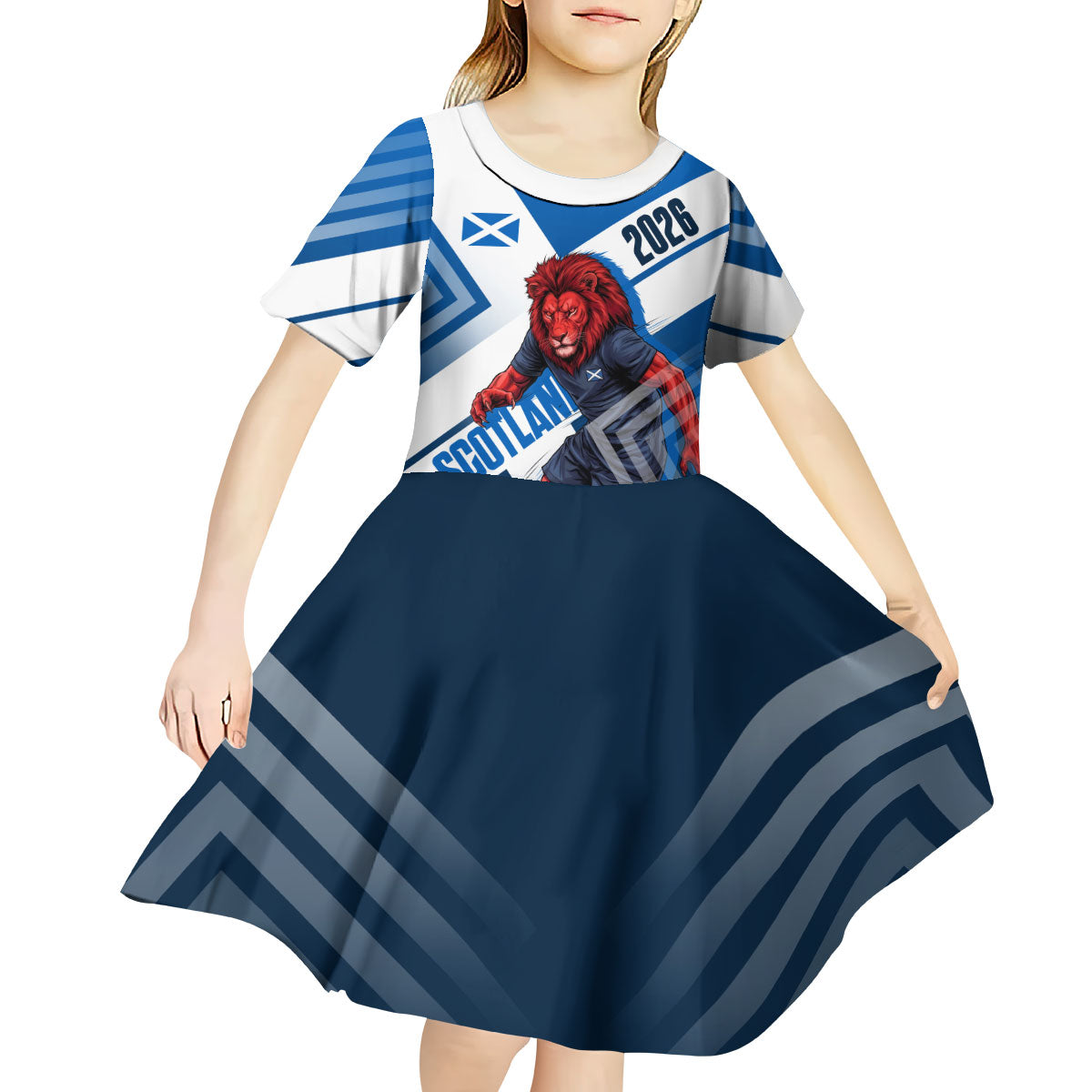 Personalized Scotland Football 2026 Kid Short Sleeve Dress Scottish Soccer Red Lion Mascot Saltire Cross