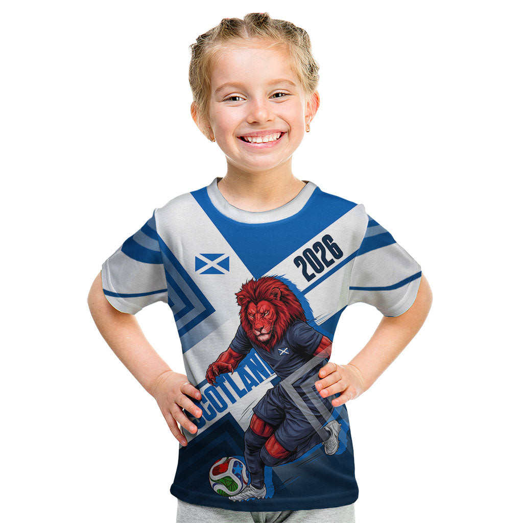 Personalized Scotland Football 2026 Kid T Shirt Scottish Soccer Red Lion Mascot Saltire Cross