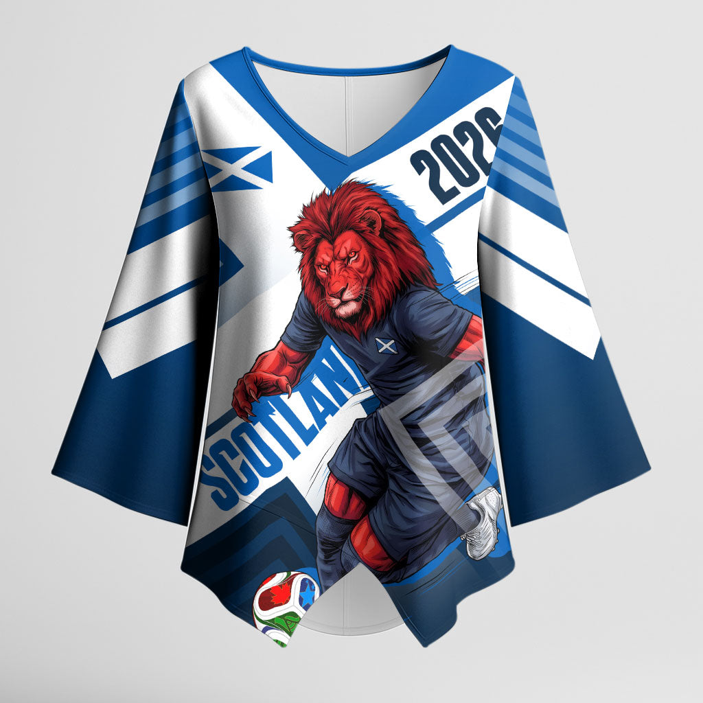 Personalized Scotland Football 2026 Kimono Sleeve Blouse Scottish Soccer Red Lion Mascot Saltire Cross