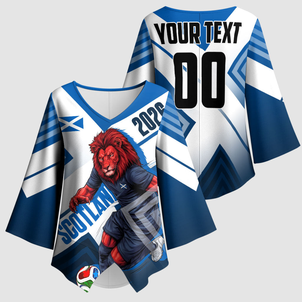 Personalized Scotland Football 2026 Kimono Sleeve Blouse Scottish Soccer Red Lion Mascot Saltire Cross