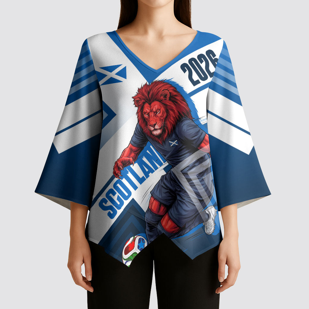 Personalized Scotland Football 2026 Kimono Sleeve Blouse Scottish Soccer Red Lion Mascot Saltire Cross