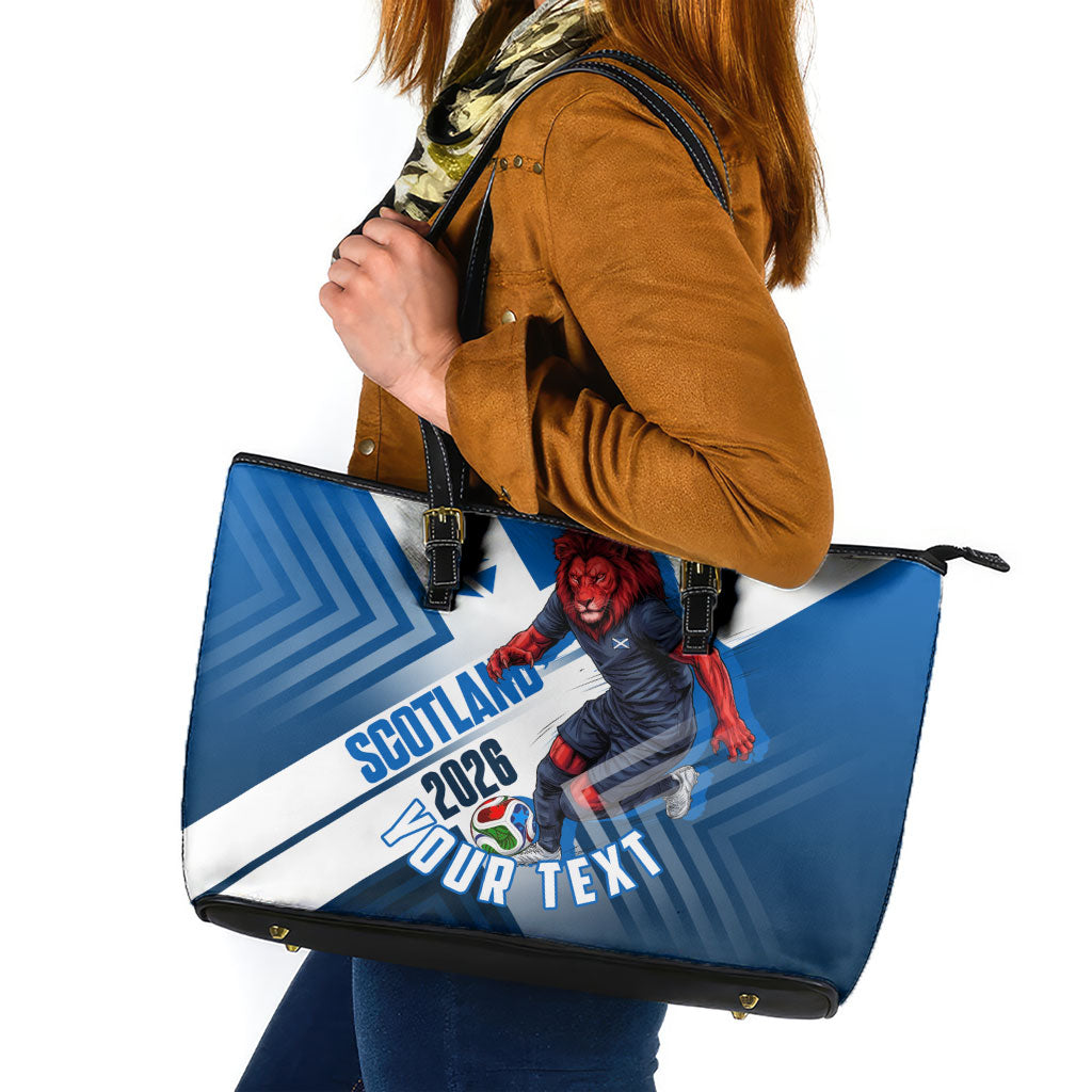 Personalized Scotland Football 2026 Leather Tote Bag Scottish Soccer Red Lion Mascot Saltire Cross