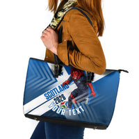 Personalized Scotland Football 2026 Leather Tote Bag Scottish Soccer Red Lion Mascot Saltire Cross