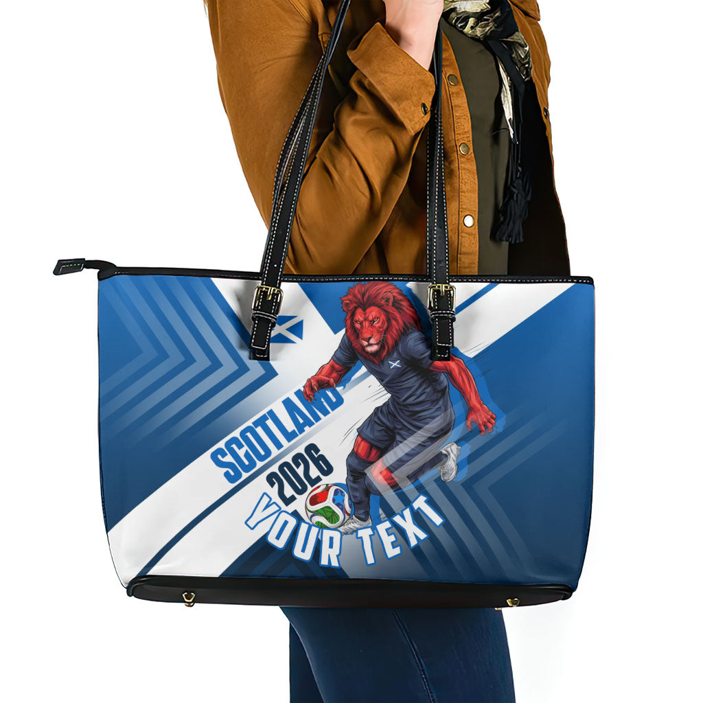 Personalized Scotland Football 2026 Leather Tote Bag Scottish Soccer Red Lion Mascot Saltire Cross