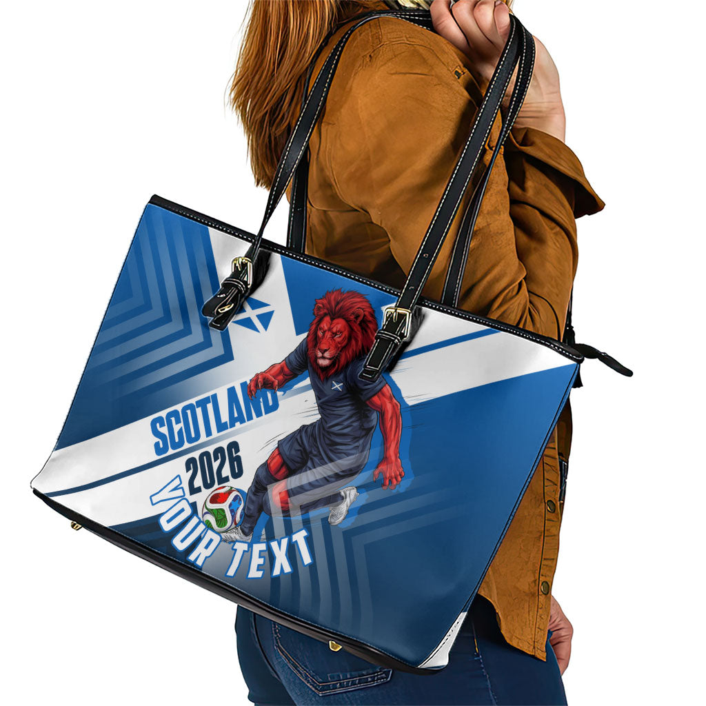 Personalized Scotland Football 2026 Leather Tote Bag Scottish Soccer Red Lion Mascot Saltire Cross
