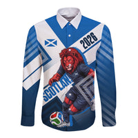 Personalized Scotland Football 2026 Long Sleeve Button Shirt Scottish Soccer Red Lion Mascot Saltire Cross