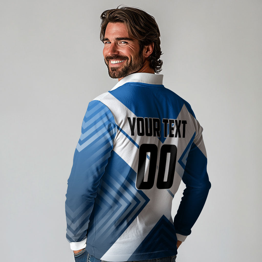 Personalized Scotland Football 2026 Long Sleeve Polo Shirt Scottish Soccer Red Lion Mascot Saltire Cross