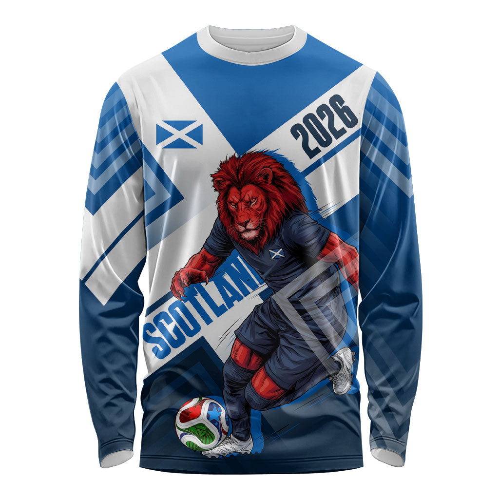 Personalized Scotland Football 2026 Long Sleeve Shirt Scottish Soccer Red Lion Mascot Saltire Cross