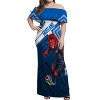 Personalized Scotland Football 2026 Off Shoulder Maxi Dress Scottish Soccer Red Lion Mascot Saltire Cross