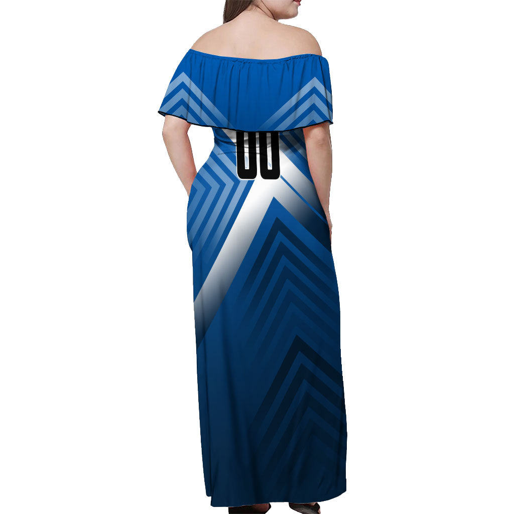 Personalized Scotland Football 2026 Off Shoulder Maxi Dress Scottish Soccer Red Lion Mascot Saltire Cross