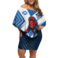 Personalized Scotland Football 2026 Off Shoulder Short Dress Scottish Soccer Red Lion Mascot Saltire Cross