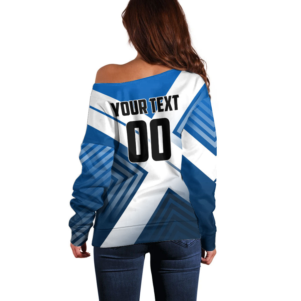 Personalized Scotland Football 2026 Off Shoulder Sweater Scottish Soccer Red Lion Mascot Saltire Cross