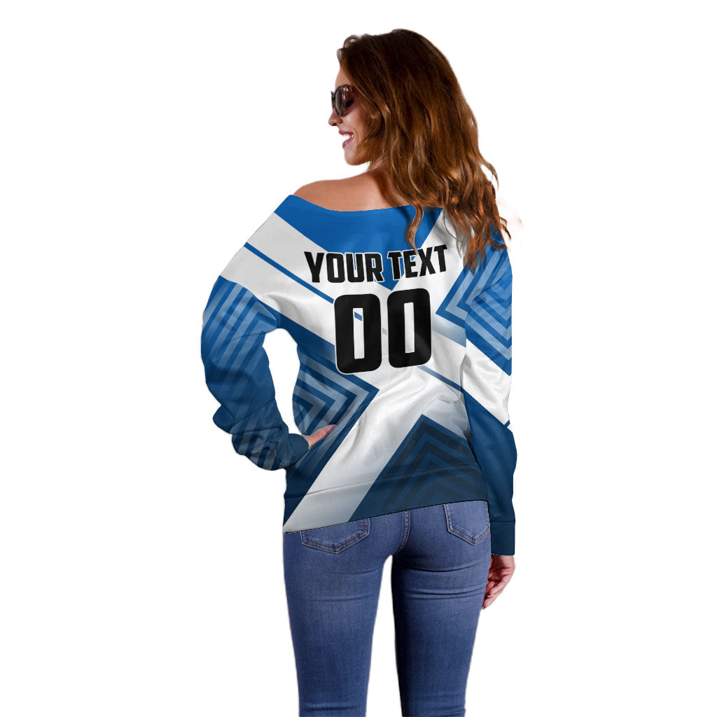 Personalized Scotland Football 2026 Off Shoulder Sweater Scottish Soccer Red Lion Mascot Saltire Cross