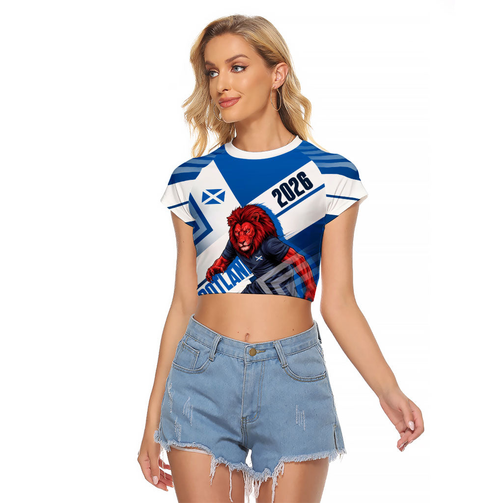 Personalized Scotland Football 2026 Raglan Cropped T Shirt Scottish Soccer Red Lion Mascot Saltire Cross