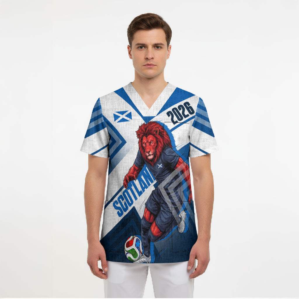 Personalized Scotland Football 2026 Scrub Top Scottish Soccer Red Lion Mascot Saltire Cross