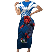 Personalized Scotland Football 2026 Short Sleeve Bodycon Dress Scottish Soccer Red Lion Mascot Saltire Cross