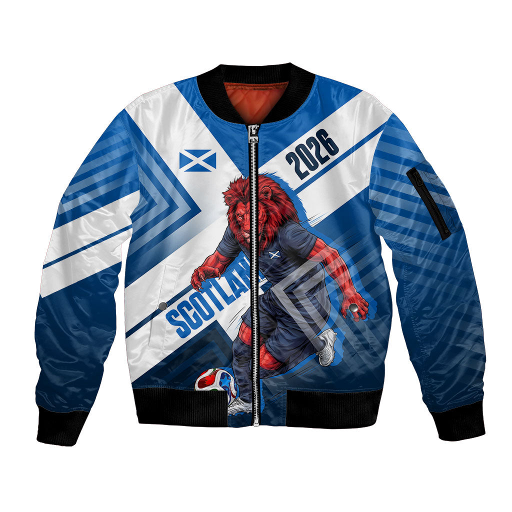 Personalized Scotland Football 2026 Sleeve Zip Bomber Jacket Scottish Soccer Red Lion Mascot Saltire Cross
