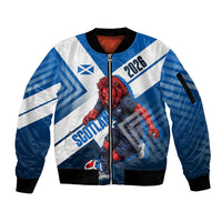 Personalized Scotland Football 2026 Sleeve Zip Bomber Jacket Scottish Soccer Red Lion Mascot Saltire Cross