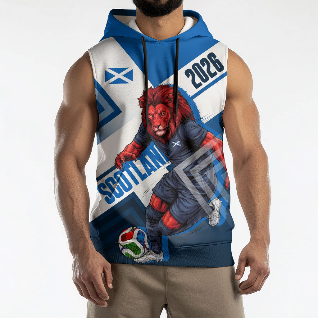 Personalized Scotland Football 2026 Sleeveless Hoodie Scottish Soccer Red Lion Mascot Saltire Cross
