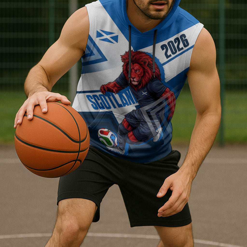 Personalized Scotland Football 2026 Sleeveless Hoodie Scottish Soccer Red Lion Mascot Saltire Cross