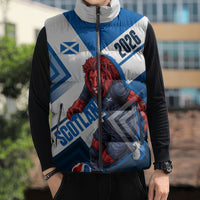 Personalized Scotland Football 2026 Sleeveless Puffer Jacket Scottish Soccer Red Lion Mascot Saltire Cross