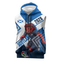 Personalized Scotland Football 2026 Sleeveless Zip Hoodie Scottish Soccer Red Lion Mascot Saltire Cross