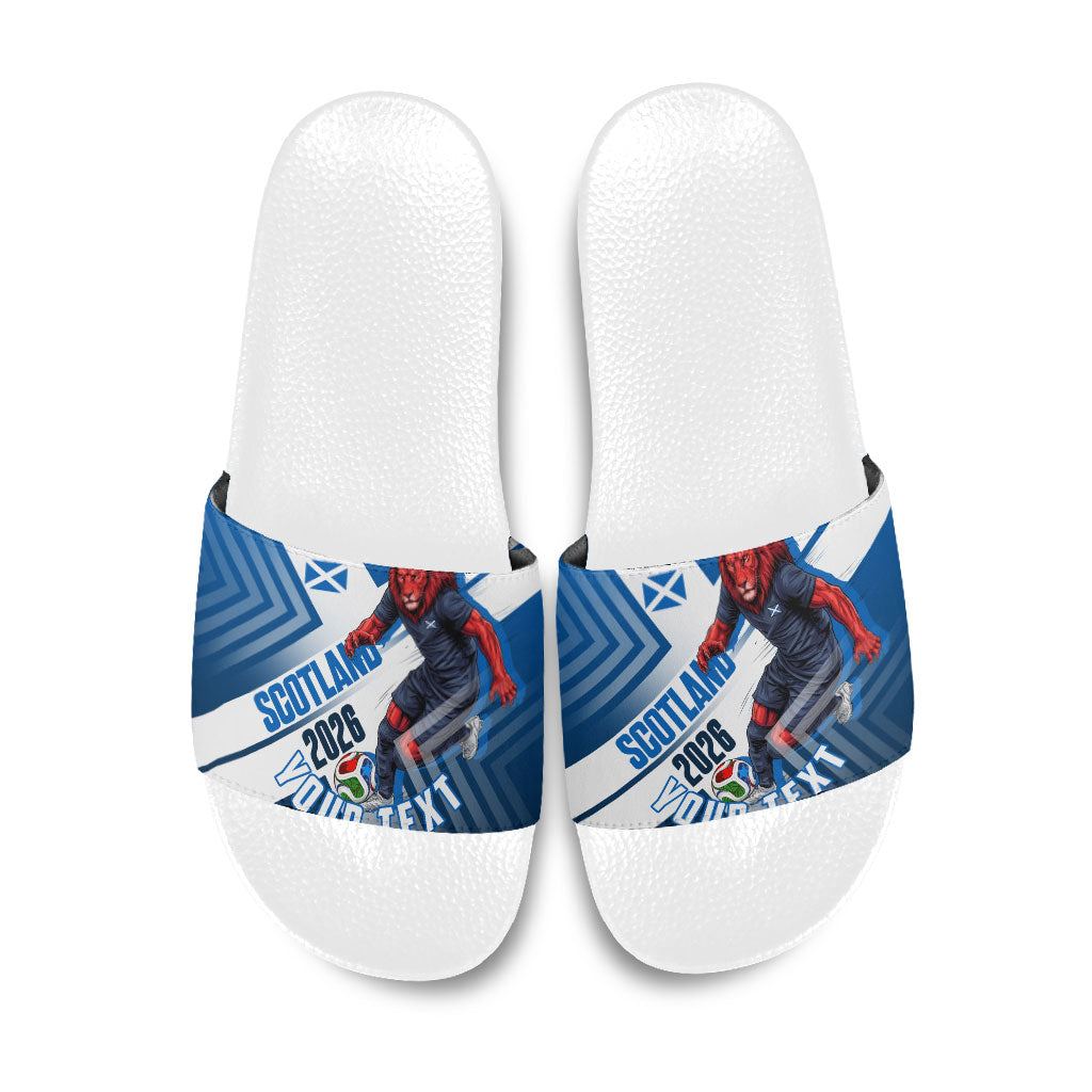 Personalized Scotland Football 2026 Slide Sandals Scottish Soccer Red Lion Mascot Saltire Cross