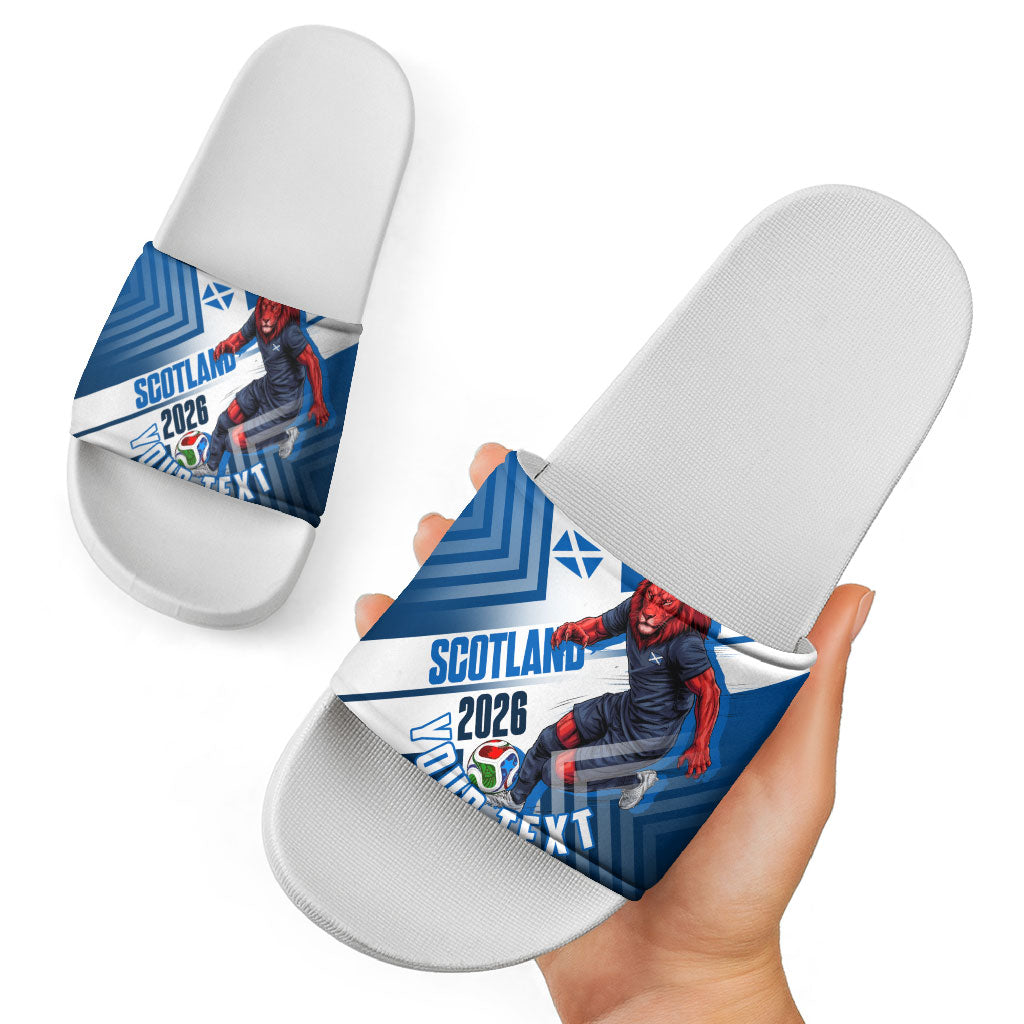 Personalized Scotland Football 2026 Slide Sandals Scottish Soccer Red Lion Mascot Saltire Cross