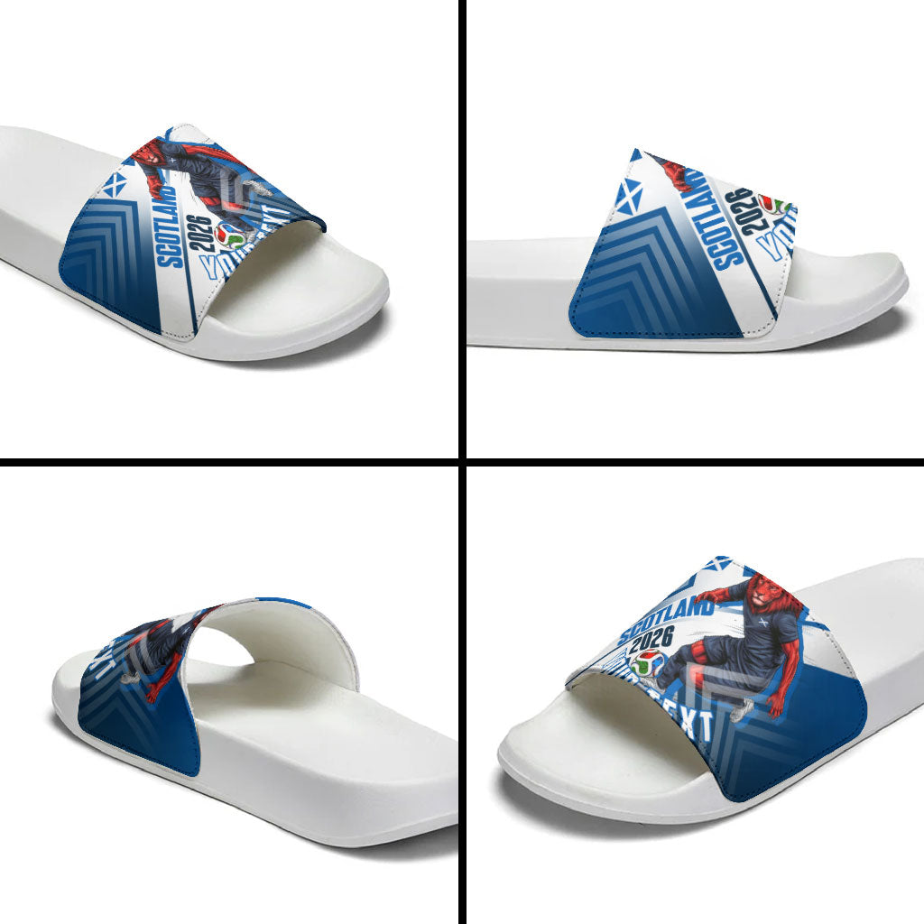 Personalized Scotland Football 2026 Slide Sandals Scottish Soccer Red Lion Mascot Saltire Cross