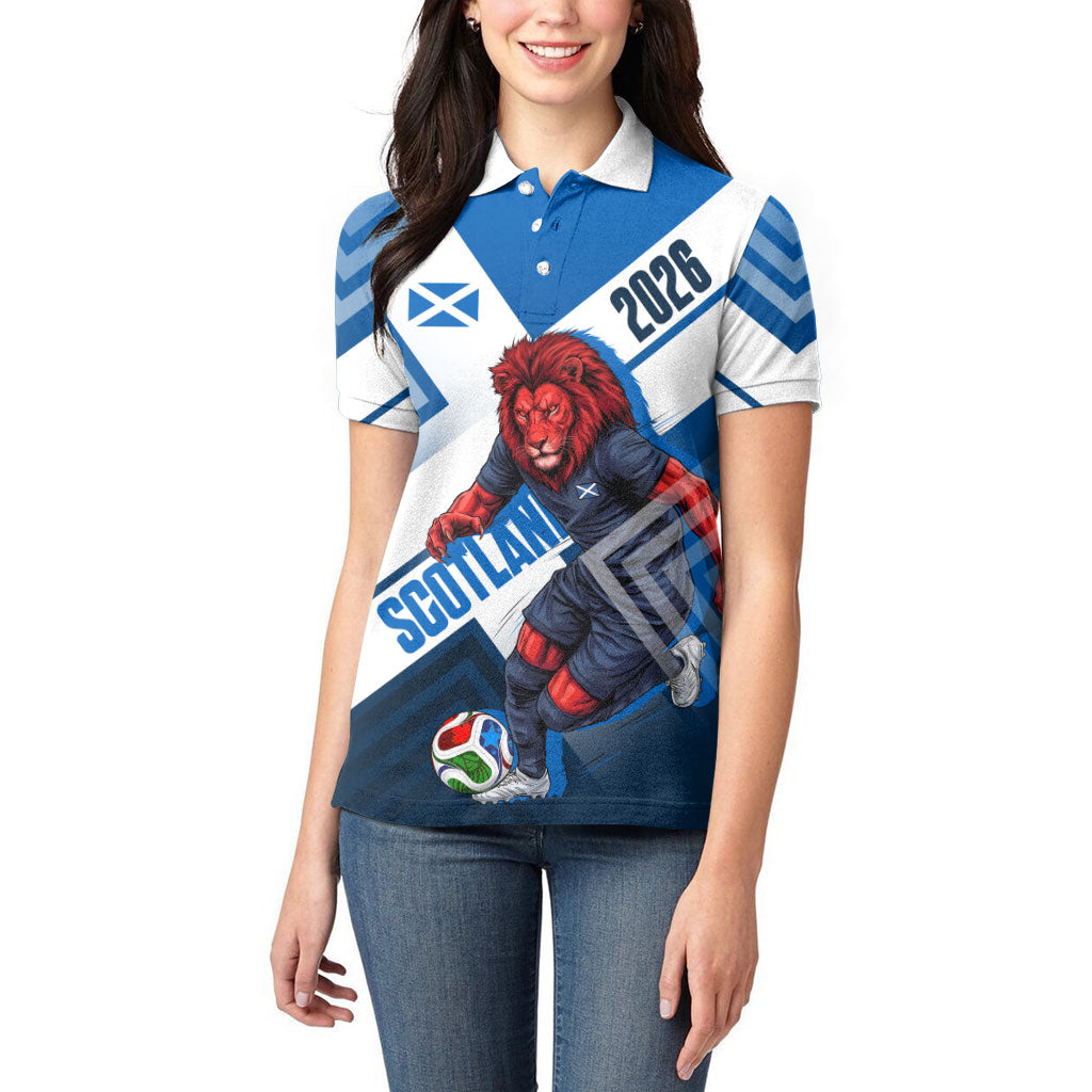 Personalized Scotland Football 2026 Women Polo Shirt Scottish Soccer Red Lion Mascot Saltire Cross