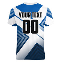 Personalized Scotland Football 2026 Women V-Neck T-Shirt Scottish Soccer Red Lion Mascot Saltire Cross