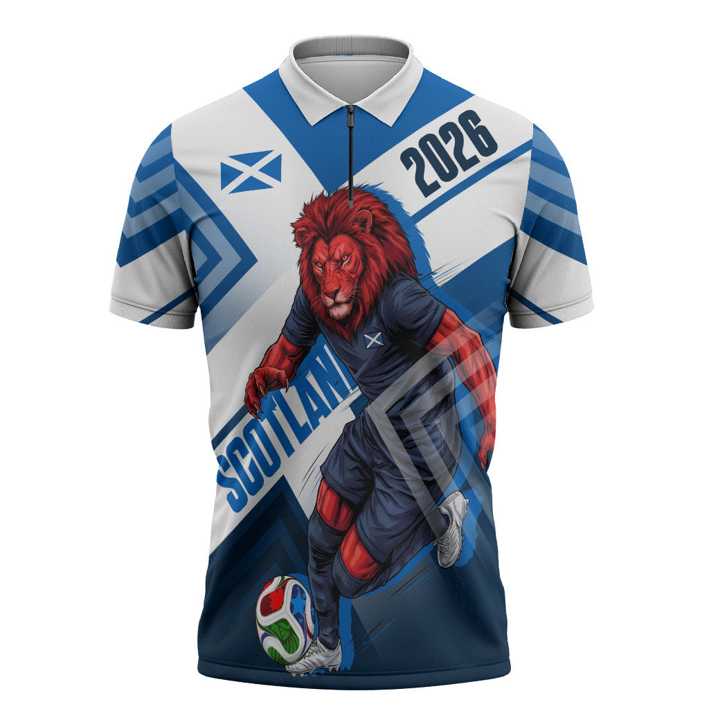 Personalized Scotland Football 2026 Zipper Polo Shirt Scottish Soccer Red Lion Mascot Saltire Cross