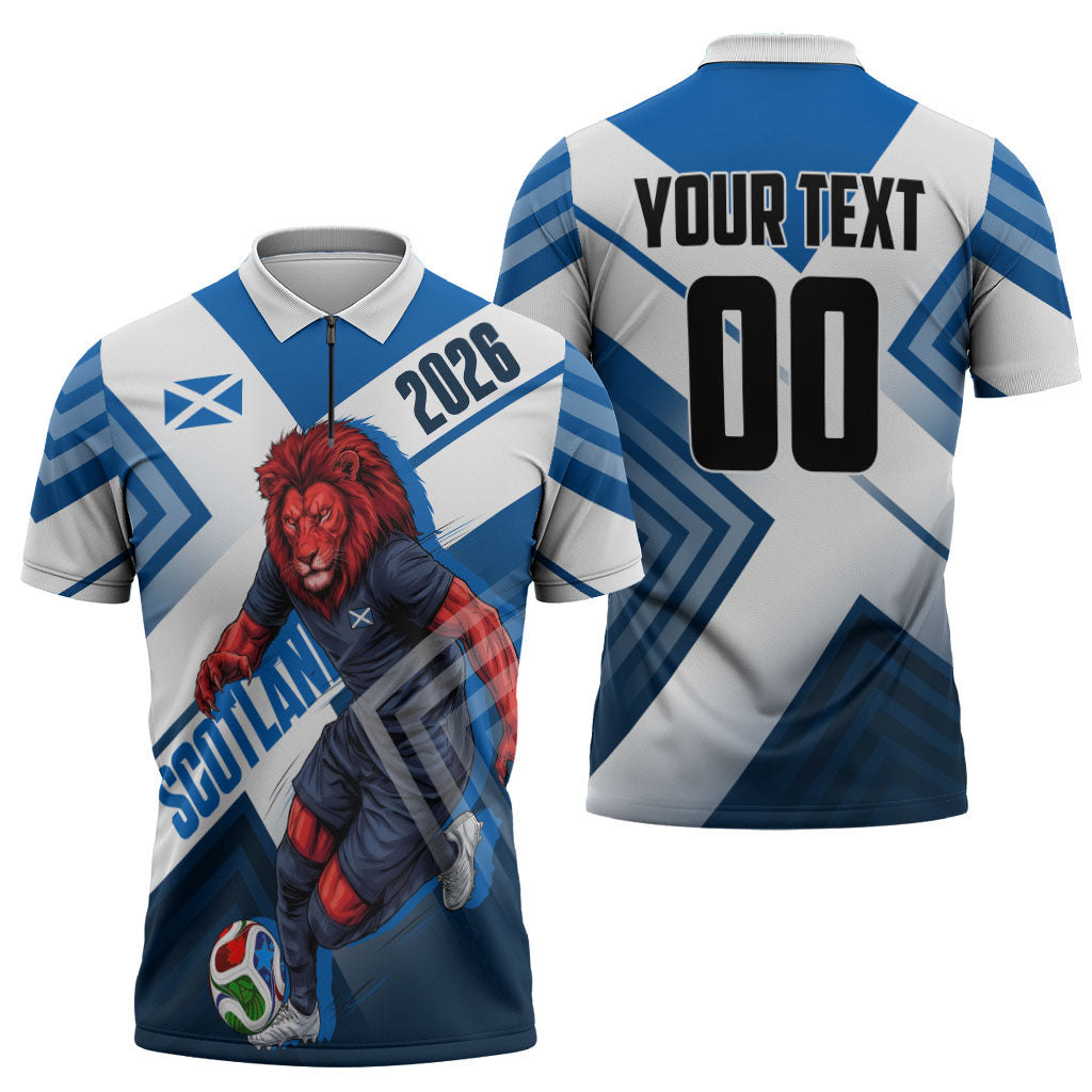 Personalized Scotland Football 2026 Zipper Polo Shirt Scottish Soccer Red Lion Mascot Saltire Cross