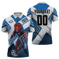 Personalized Scotland Football 2026 Zipper Polo Shirt Scottish Soccer Red Lion Mascot Saltire Cross