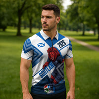 Personalized Scotland Football 2026 Zipper Polo Shirt Scottish Soccer Red Lion Mascot Saltire Cross