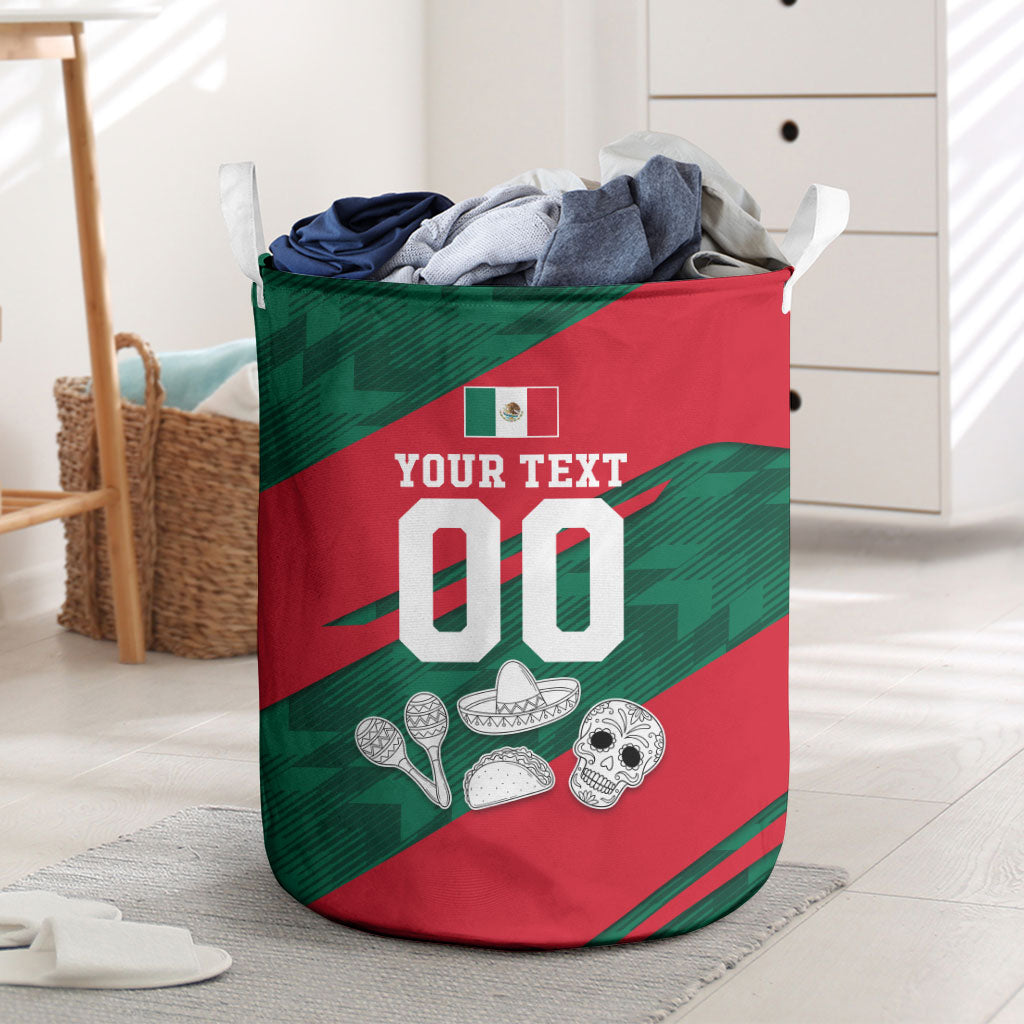 Personalized Mexico Football Jaguar Mascot Laundry Basket Sugar Skull Sombrero Aztec