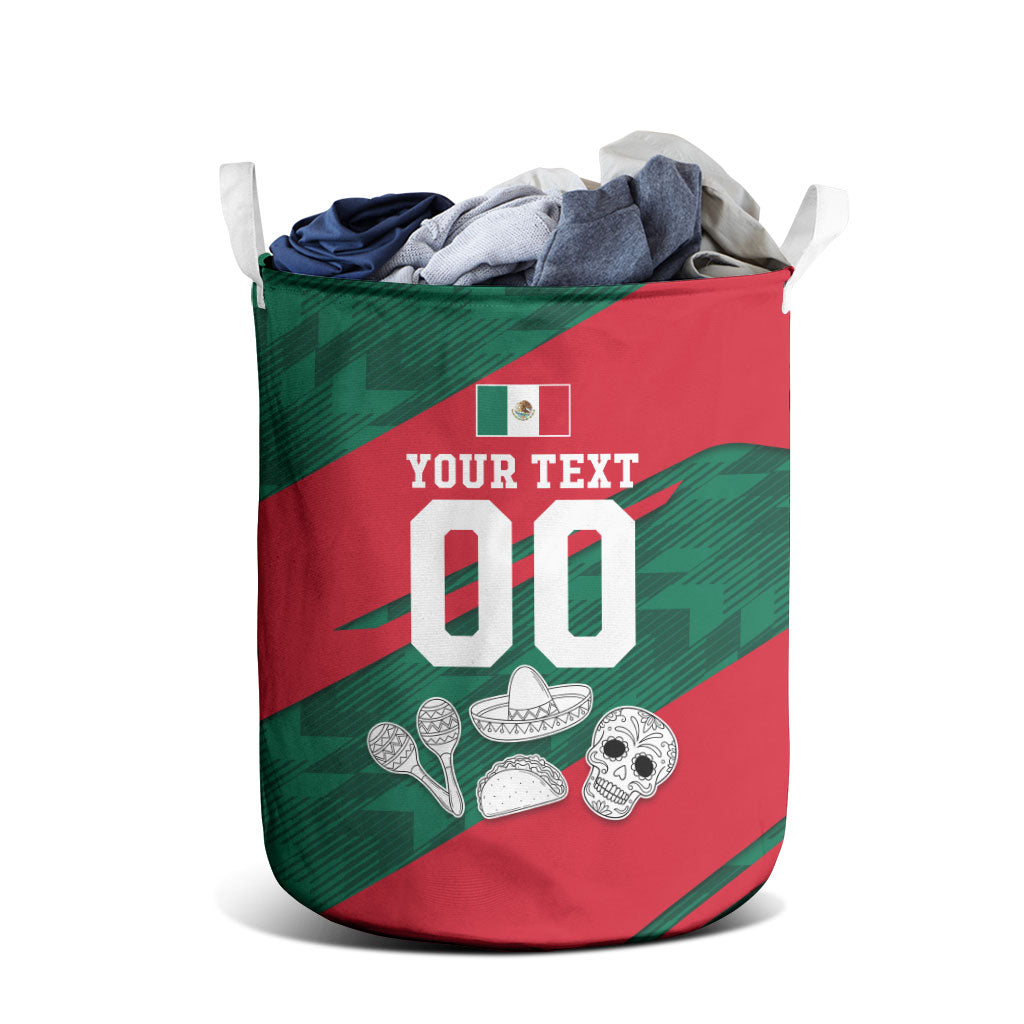 Personalized Mexico Football Jaguar Mascot Laundry Basket Sugar Skull Sombrero Aztec