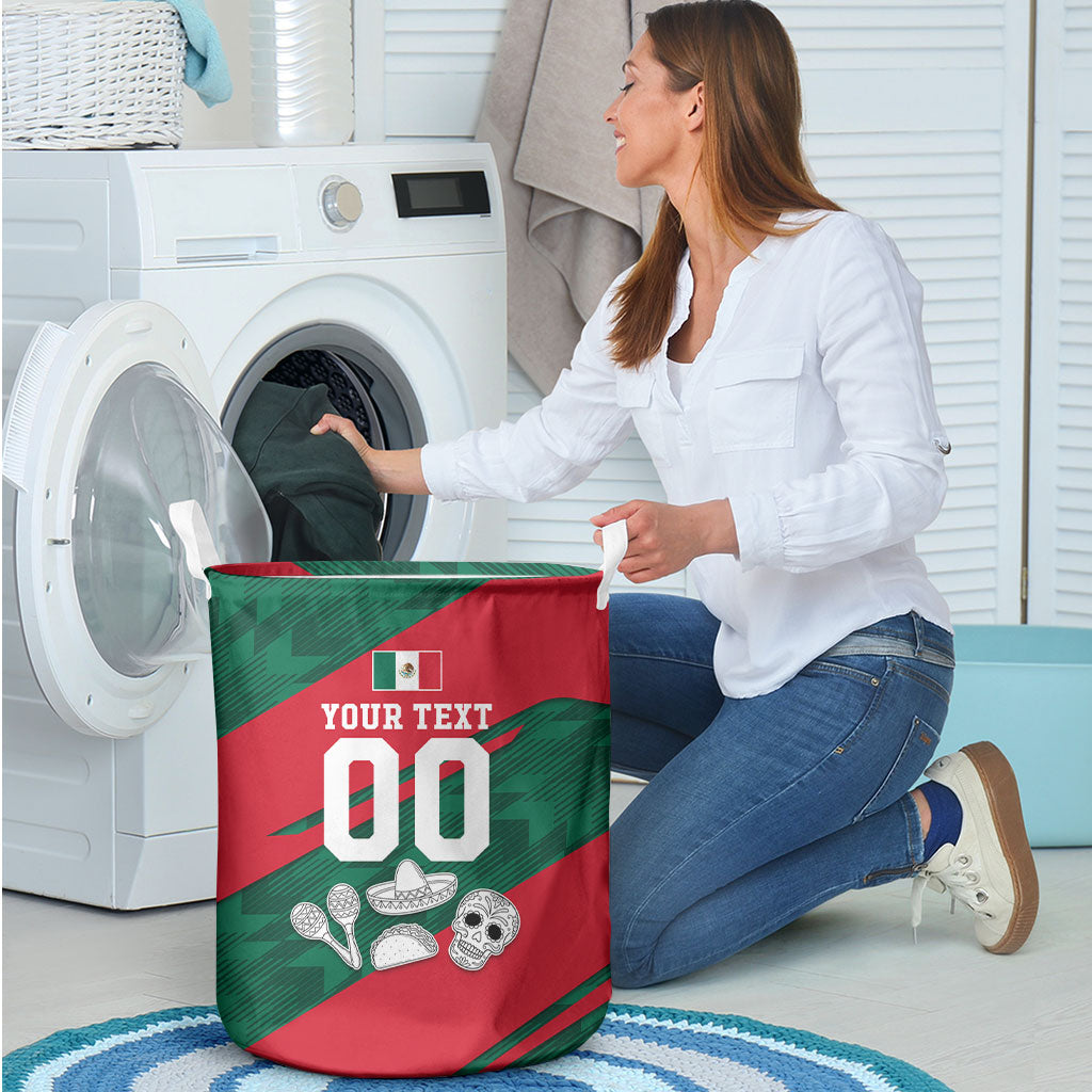 Personalized Mexico Football Jaguar Mascot Laundry Basket Sugar Skull Sombrero Aztec
