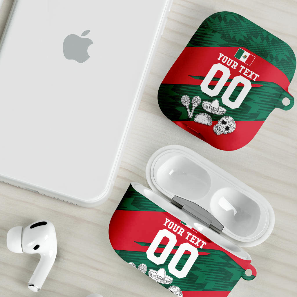 Personalized Mexico Football Jaguar Mascot AirPods Case Sugar Skull Sombrero Aztec
