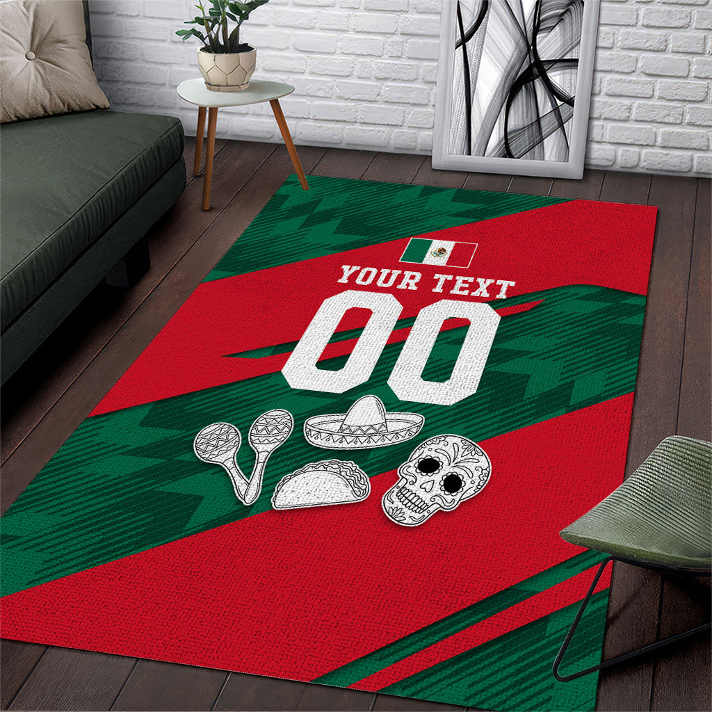 Personalized Mexico Football Jaguar Mascot Area Rug Sugar Skull Sombrero Aztec