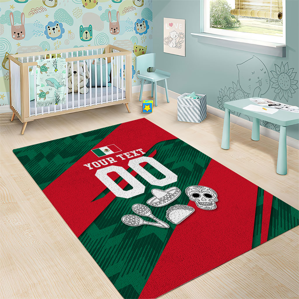 Personalized Mexico Football Jaguar Mascot Area Rug Sugar Skull Sombrero Aztec