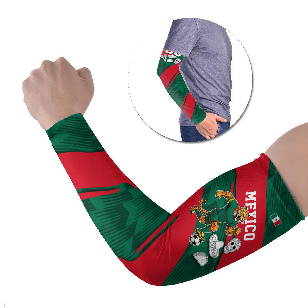 Personalized Mexico Football Jaguar Mascot Arm Sleeves Sugar Skull Sombrero Aztec
