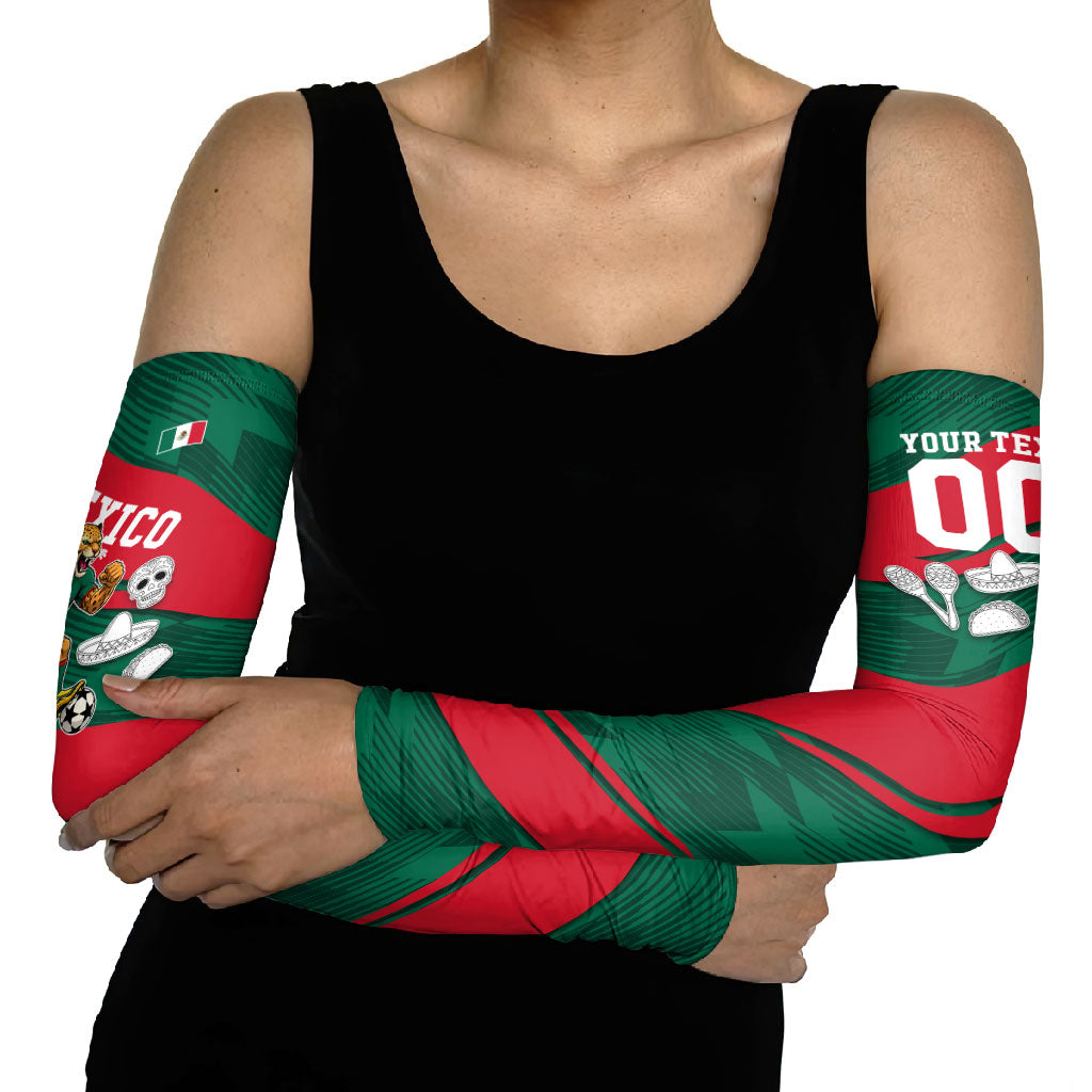 Personalized Mexico Football Jaguar Mascot Arm Sleeves Sugar Skull Sombrero Aztec