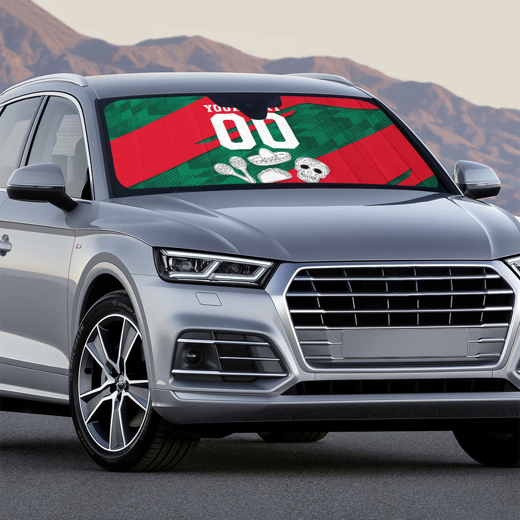 Personalized Mexico Football Jaguar Mascot Auto Sun Shade Sugar Skull Sombrero Aztec