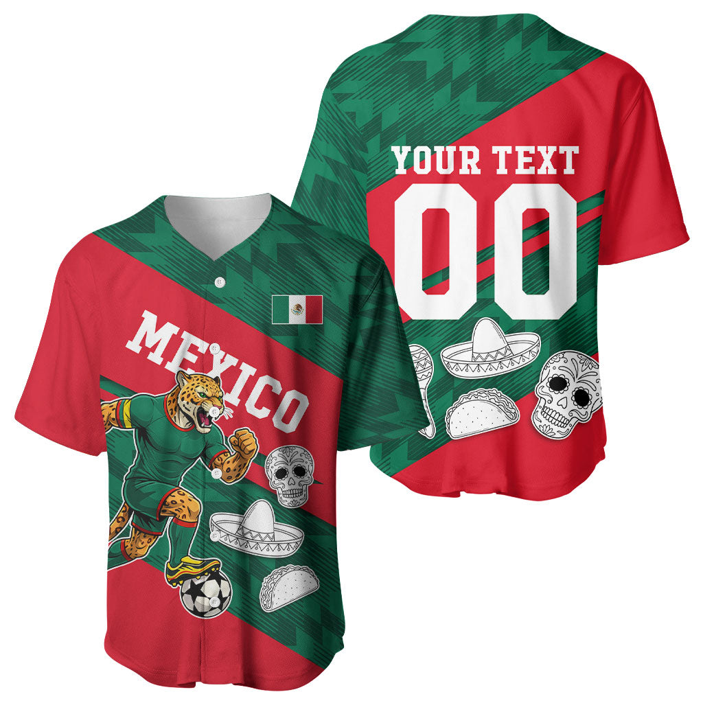 Personalized Mexico Football Jaguar Mascot Baseball Jersey Sugar Skull Sombrero Aztec